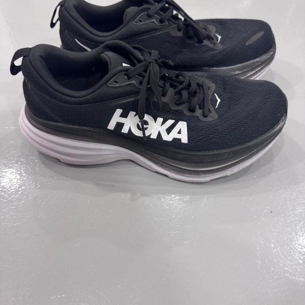 HOKA Bondi 8 Women's Black/White Lace-Up  Athletic Running Sneaker size 7.5